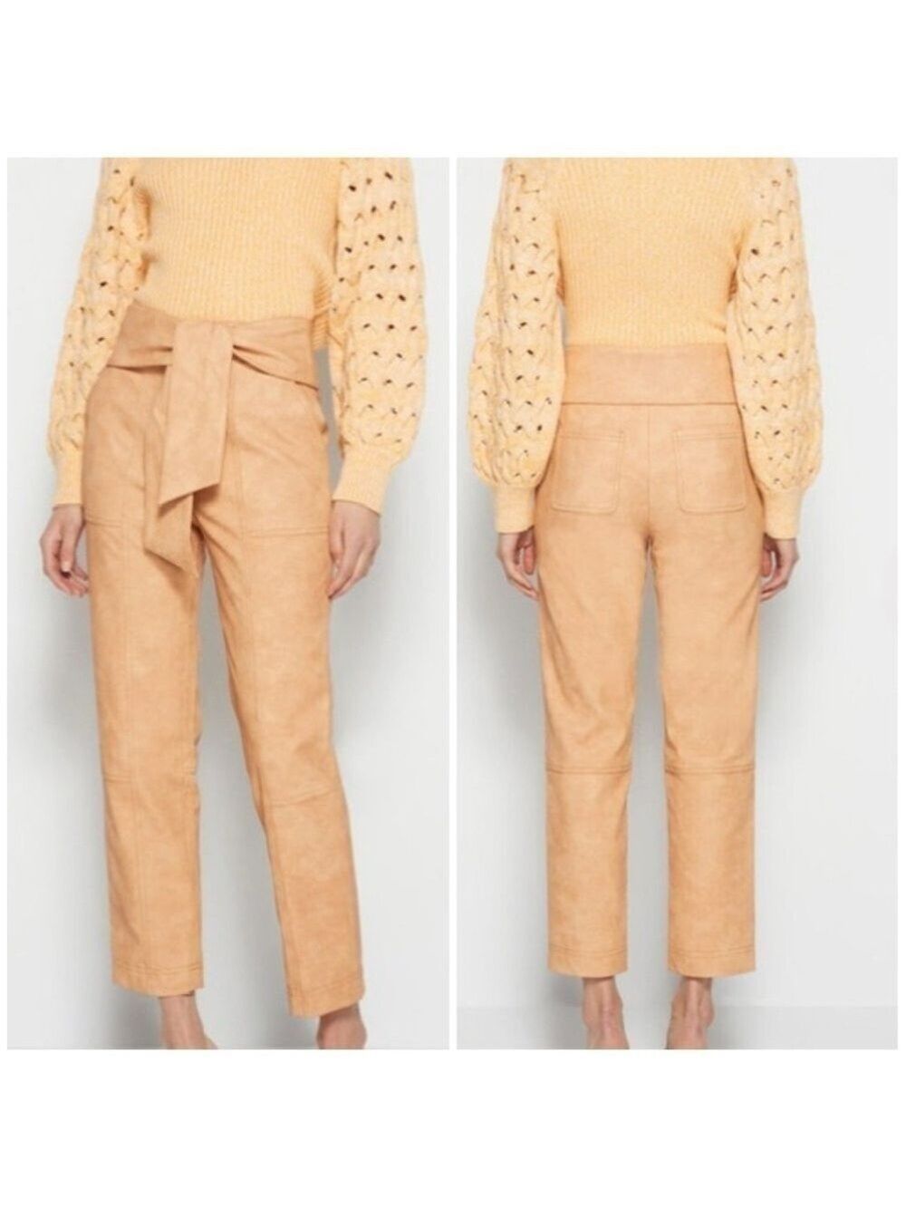 Jonathan Simkhai Tessa Vegan Faux Leather Tie Waist Pants in Carmel Brown